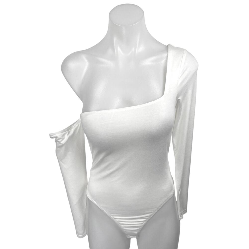 Superdown Womens White Off Shoulder Long Sleeve Thong Bodysuit Blouse Top Size S